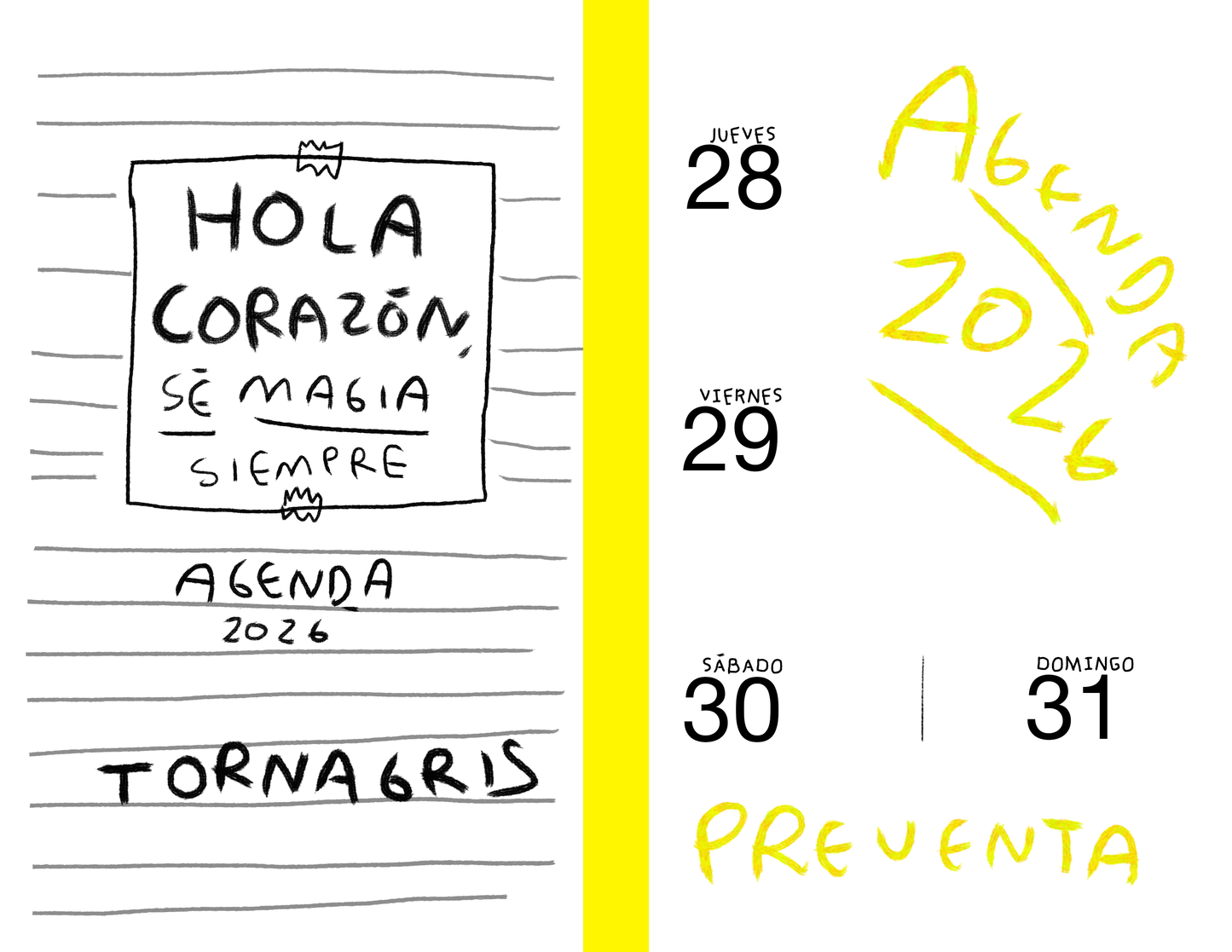 Agenda 2026 PDF Hola Corazón - Planner Digital Imprimible | Torna Gris