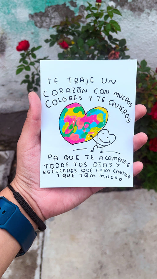 Te traje un corazón de colores · Postal