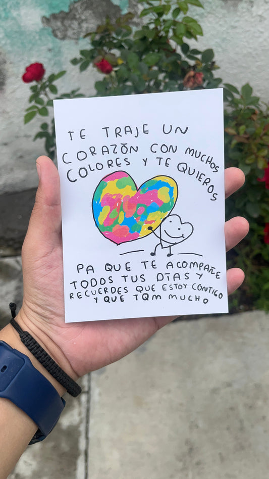 Te traje un corazón de colores · Postal