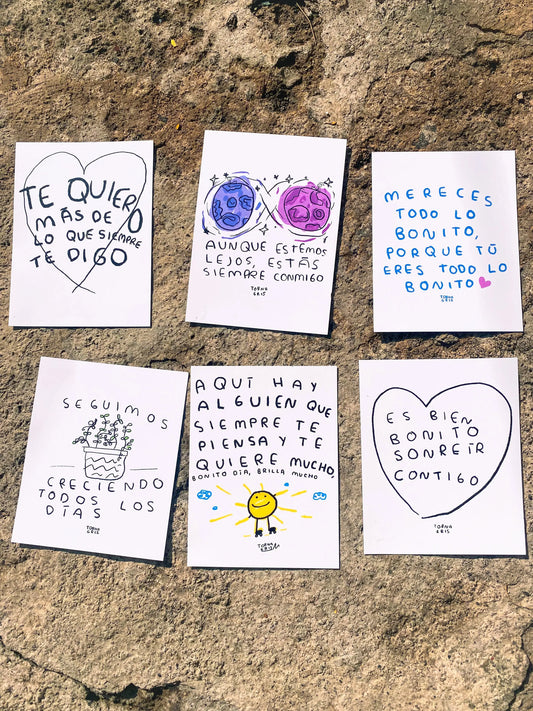 Set de 40 postales para regalar (imprime en casa) - Torna Gris - Artista Mexicano