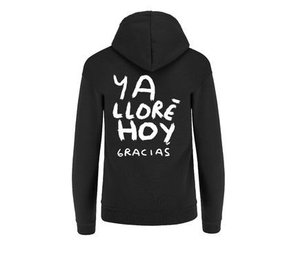 Hoodie Ya lloré, gracias – Negra con Estampado Blanco | Tornagris